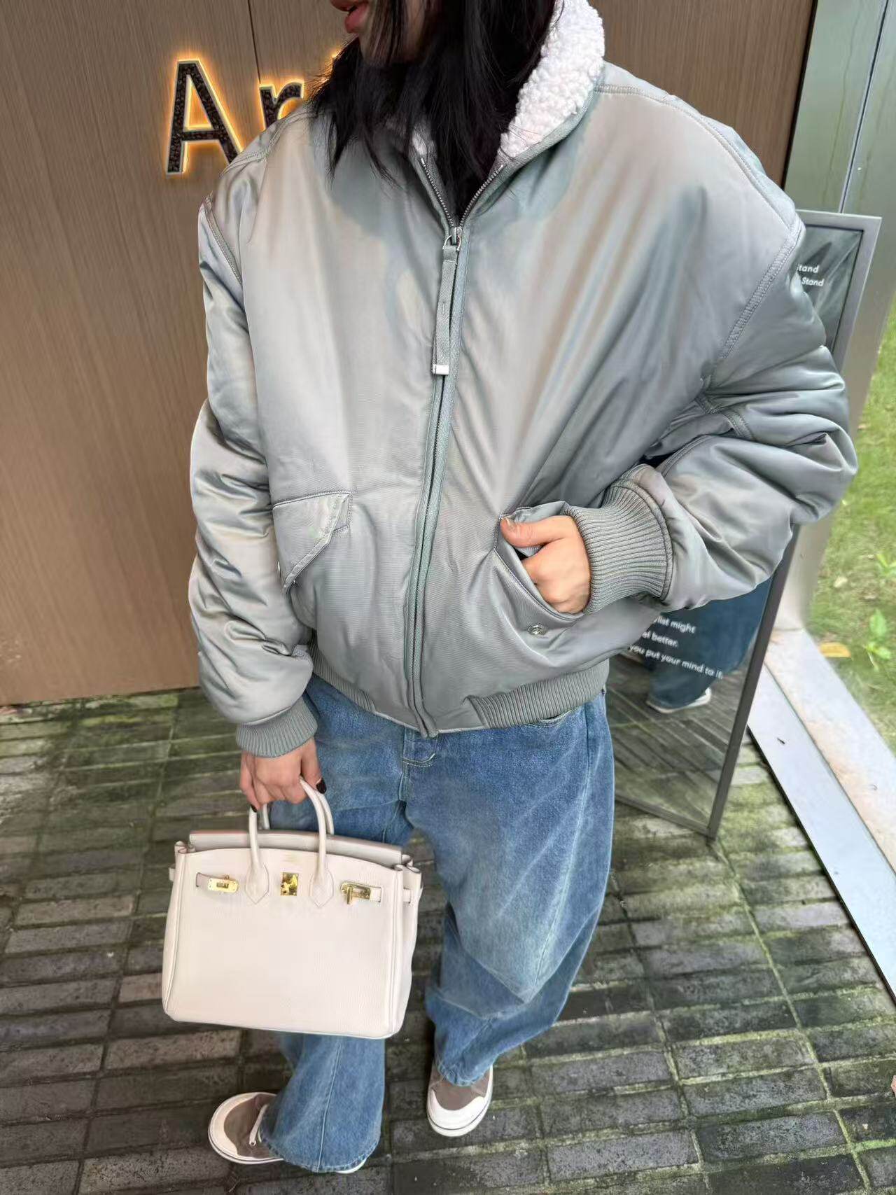 欧洲站2025冬季新款设计感羊羔毛立领棉服外套小个子夹克衫上衣女