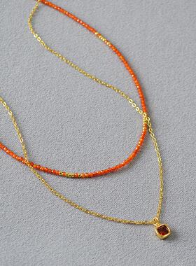 日韩潮流双层项链锆石金属链吊坠