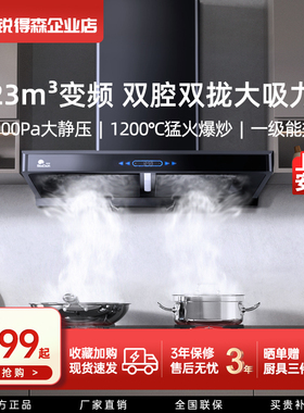 红日抽油烟机智能欧式变频双腔油烟机家用厨房大吸力烟灶套装22H