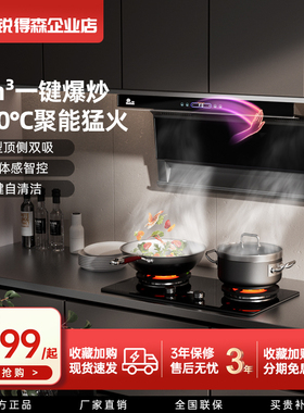 红日LEU29H烟灶套装23m³一键爆炒1200°C红外猛火双灶一键自清洁