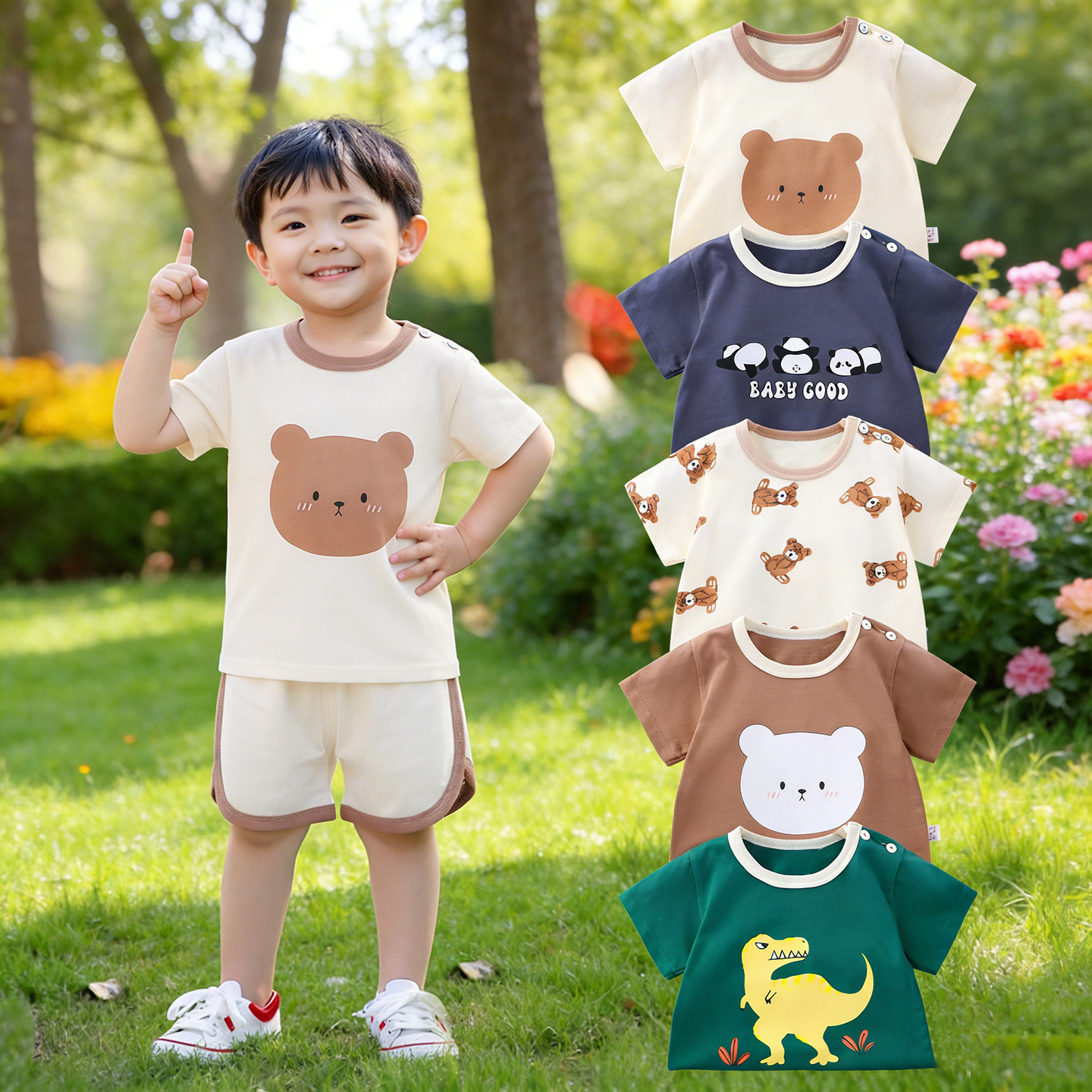 韩版中小童短袖运动休闲套装 纯棉夏款t恤两件男女宝宝婴儿衣服潮