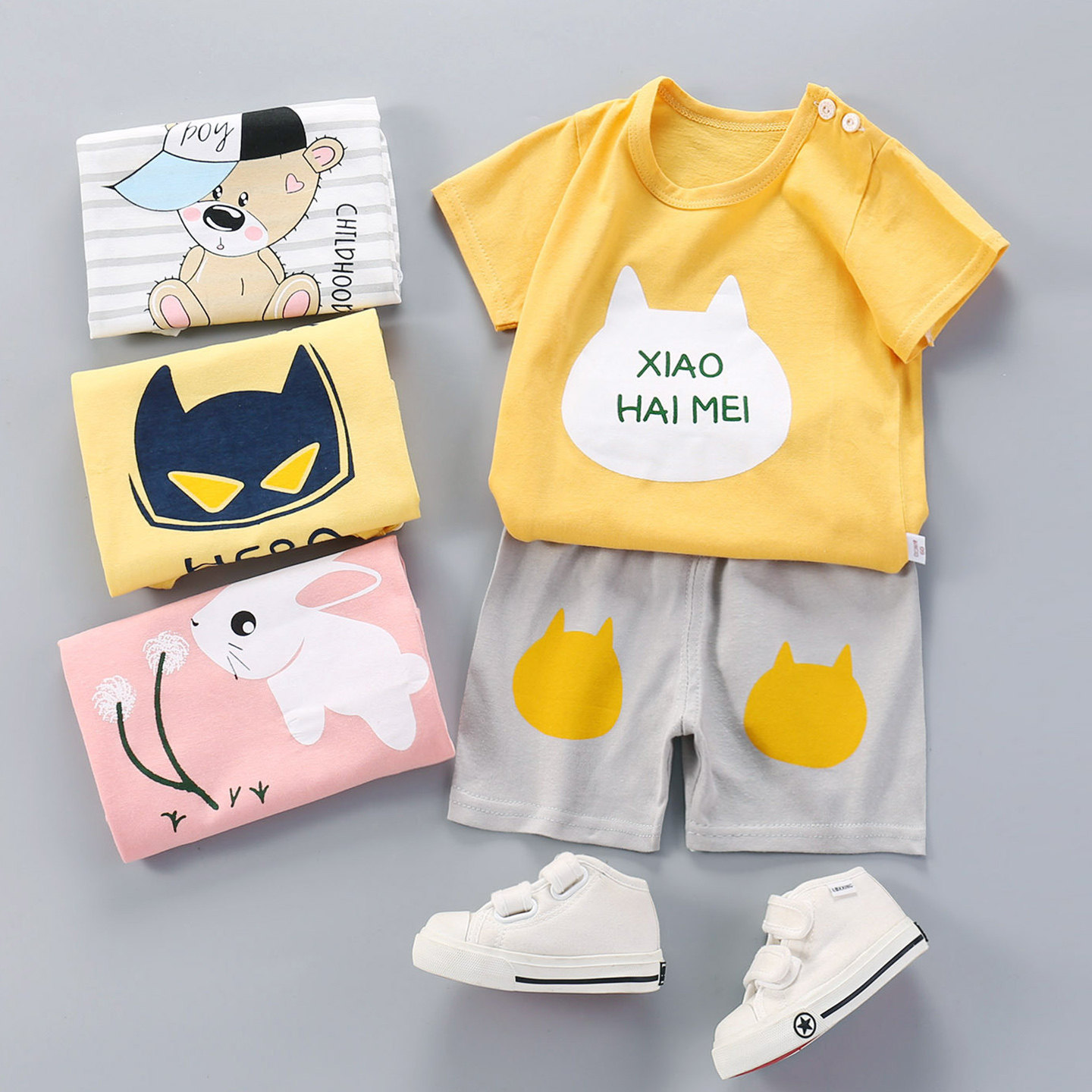 夏季新款中小男女宝宝休闲运动套装韩版儿童纯棉短袖两件套衣服潮