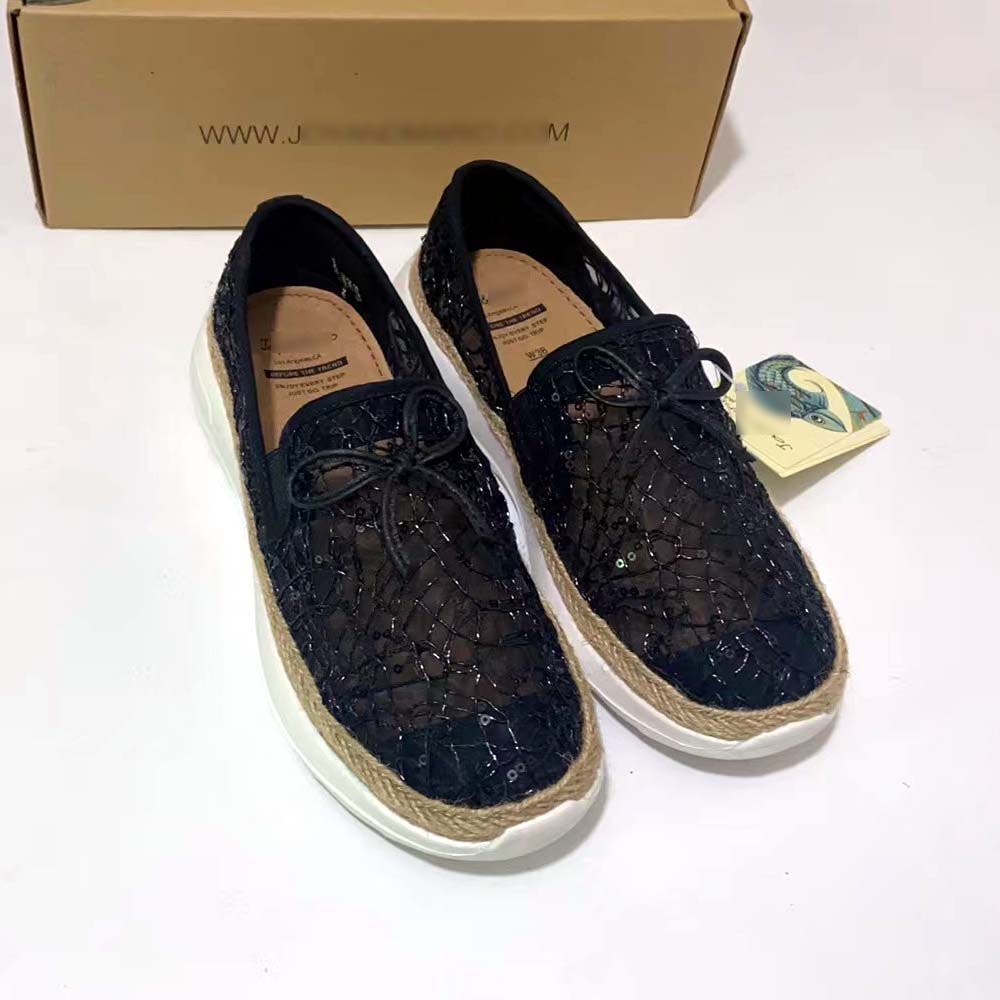 专柜玛丽正品23夏季新款女鞋镂空蕾丝亮片厚底一脚蹬帆布鞋78386W