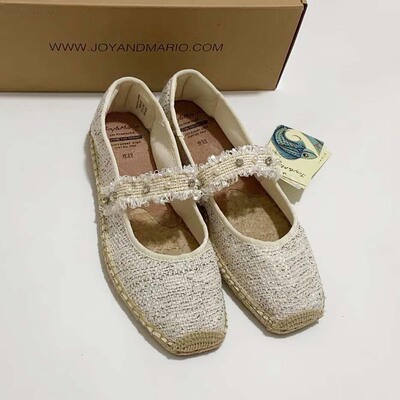 专柜玛丽正品22春季款潮珍珠麻底透气舒适帆布鞋渔夫鞋女鞋05100W