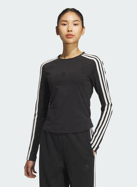 adidas阿迪达斯三条纹女子运动修身圆领薄款长袖T恤JN0755/JW4643