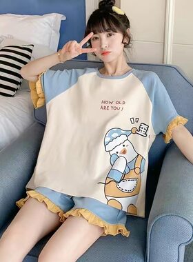 睡衣女款纯棉短袖短裤夏季
