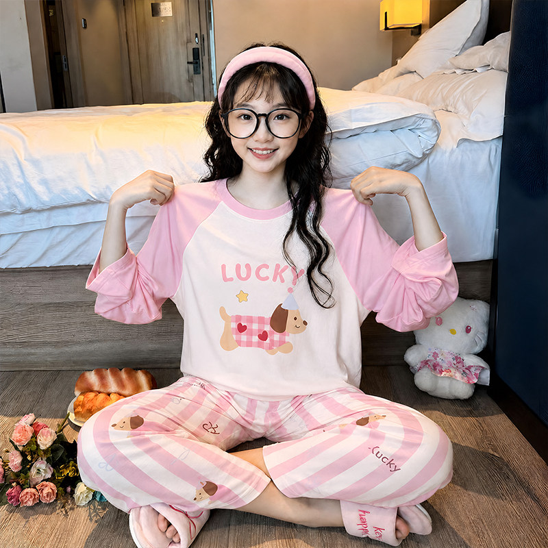中大童女童长袖睡衣居家慵懒套装