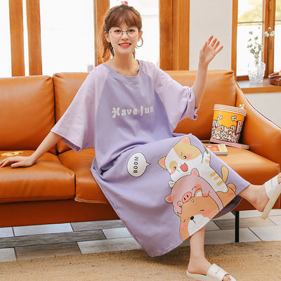 网红风睡裙女款夏天纯棉短袖