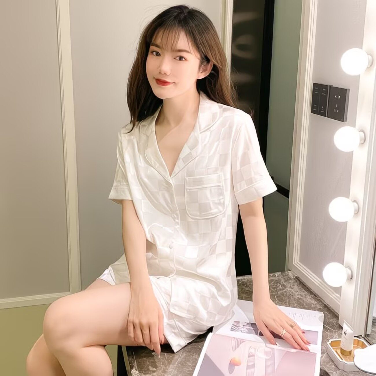 冰丝短袖短裤薄款丝绸家居服套装