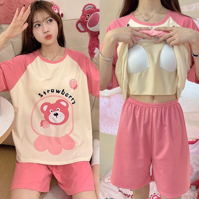带胸垫一体式睡衣家居服可爱套装