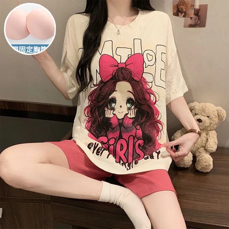 自带胸垫舒适云朵棉一体睡衣套装