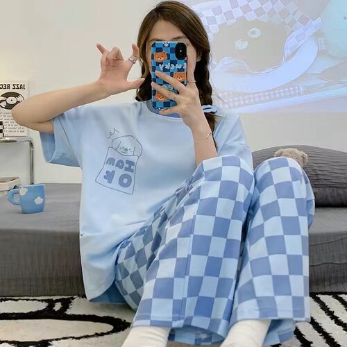 夏季短袖长裤纯棉睡衣女