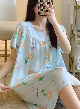 短袖女纯棉大码睡裙宽松舒适甜美