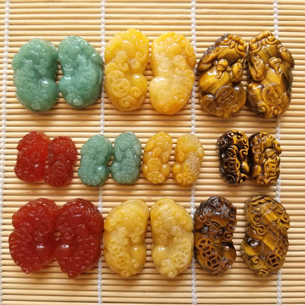 天然黄玉虎眼石东陵石红玛瑙玉髓粉晶大小貔貅通孔可穿手链做吊坠