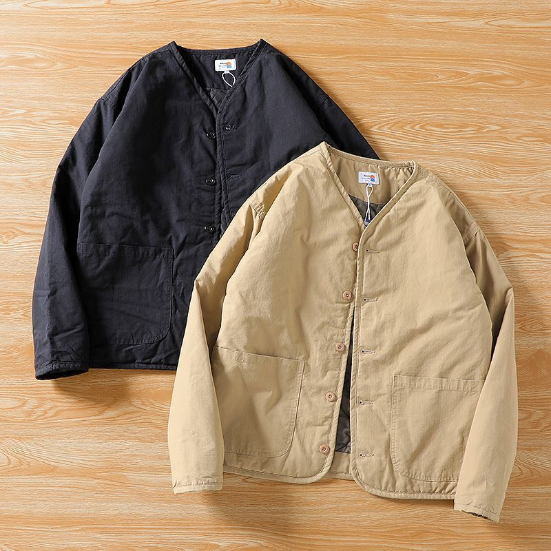 YIYJANGDE棉袄秋冬季新品男士休闲无领百搭宽松棉衣棉服外套潮