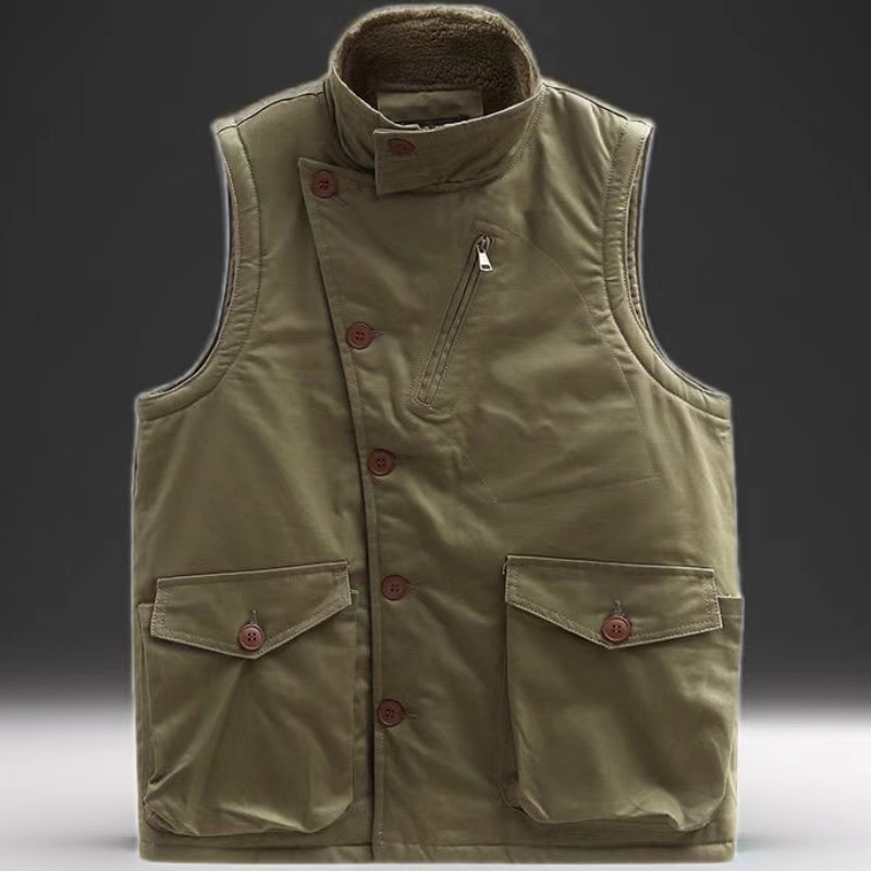 中老年人男士马甲外穿钓鱼春秋多口袋坎肩摄影背心爸爸装加棉马夹