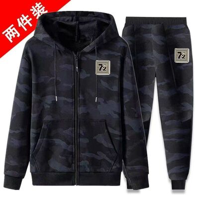 耐脏港风帽衫潮运动休闲迷彩连帽卫衣男宽松特大码时尚外套春秋季