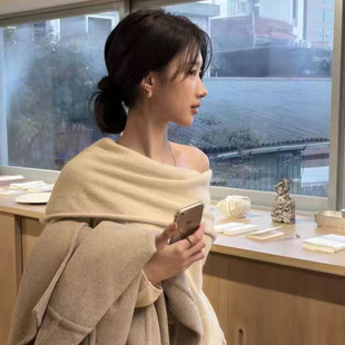 ha美利奴羊毛一字肩斜肩针织衫 露肩上衣 染色工艺设计师Mo