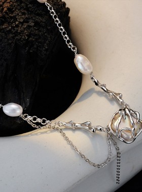 925纯银方形巴洛克珍珠项链女