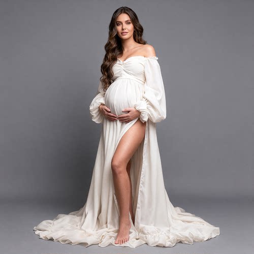 YEWEN雪纺波西米亚风孕妇婚纱