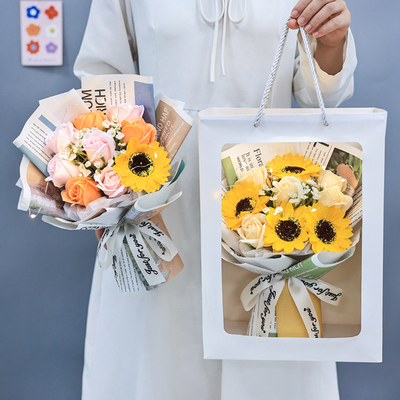 玫瑰香皂永生花满天星仿真向日葵手捧花束成品送女友闺蜜生日礼物