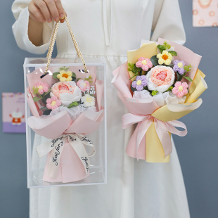 母亲节康乃馨玫瑰花束手工编织针织毛线花生日礼物送女生闺蜜妈妈