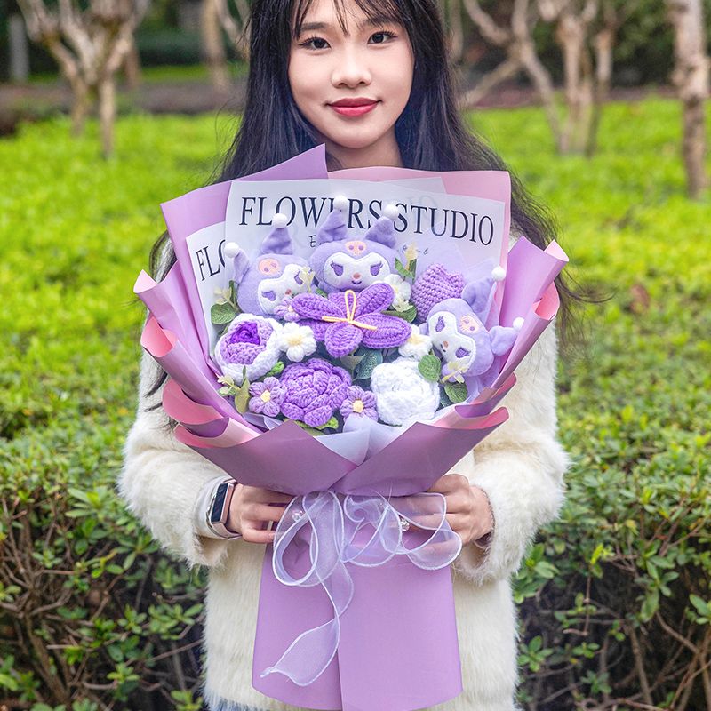 创意生日礼物毛绒公仔星黛露玩偶花束针织玫瑰毛线花混搭送女孩子