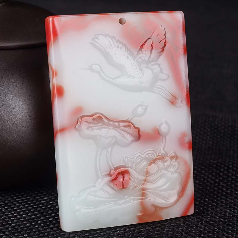 鸡血石莲花一路连科挂件玉佩吊坠