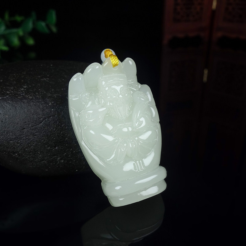 天然白玉财神挂件吊坠
