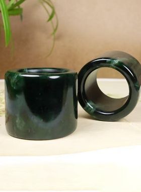 天然药王石扳指戒指西藏祖母绿墨绿养生男士磁疗玉石男女石头指环