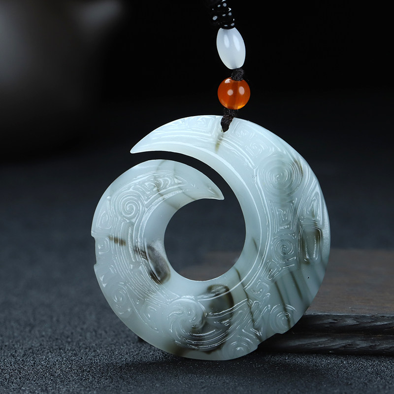 新疆烟青玉扭转乾坤挂件男女款和田玉时来运转平安扣龙钩吊坠玉佩