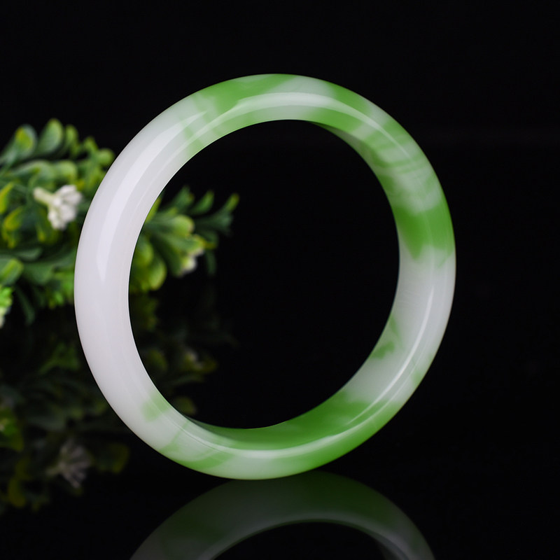 新疆和田玉玉手镯白绿青花玉镯子女款天然金丝玉戈壁玉旺夫玉手镯