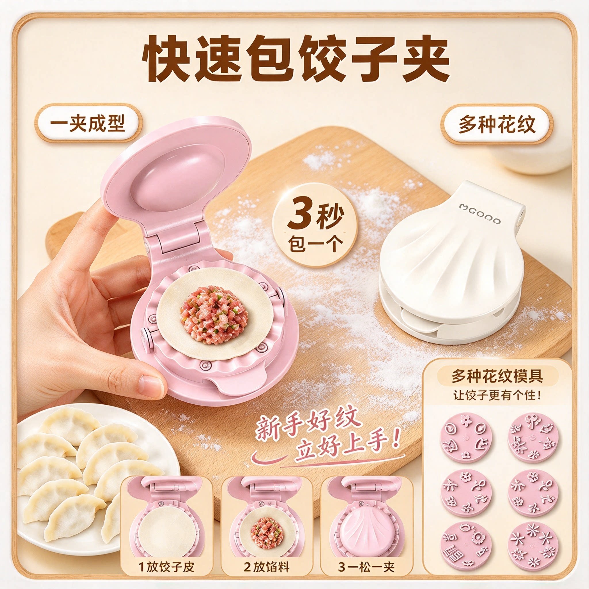 快速包饺子夹手动包饺子器家用花纹模具包一个新手好上手多种花纹