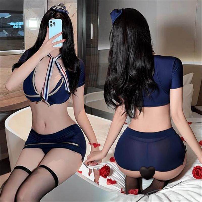 空姐制服性感趣情内衣蕾丝护士纯欲床上黑丝包臀裙暴露女qqny睡衣