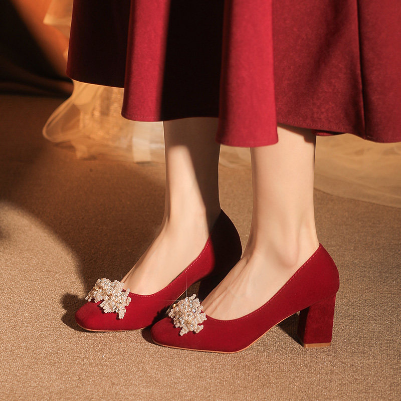 妈妈婚宴鞋子高端粗跟高跟鞋不累脚红色婚礼旗袍喜婆婆婚鞋春新款,女鞋,浅口单鞋,淘宝优惠券,粉丝福利购,淘宝优惠卷