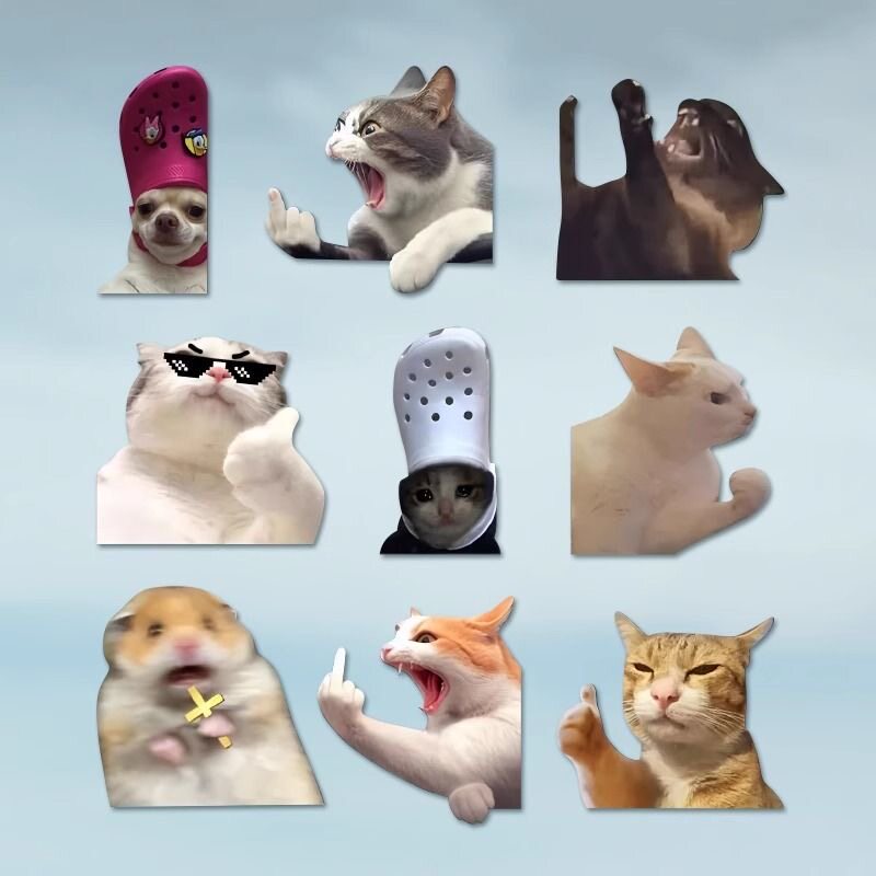 可爱卡通迷因MEME猫猫手势抓狂表情包车贴顶鞋猫狗仓鼠鼠猫咪贴