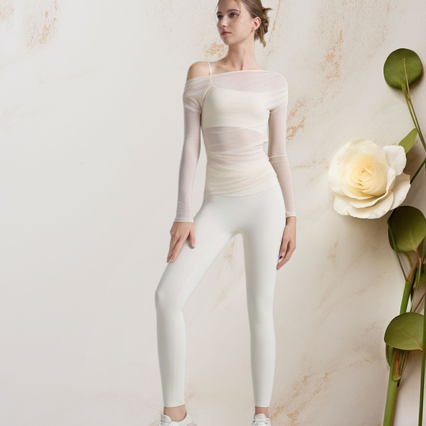 女士运动健身套装三件套新款网纱瑜伽服吊带背心高腰提臀紧身长裤