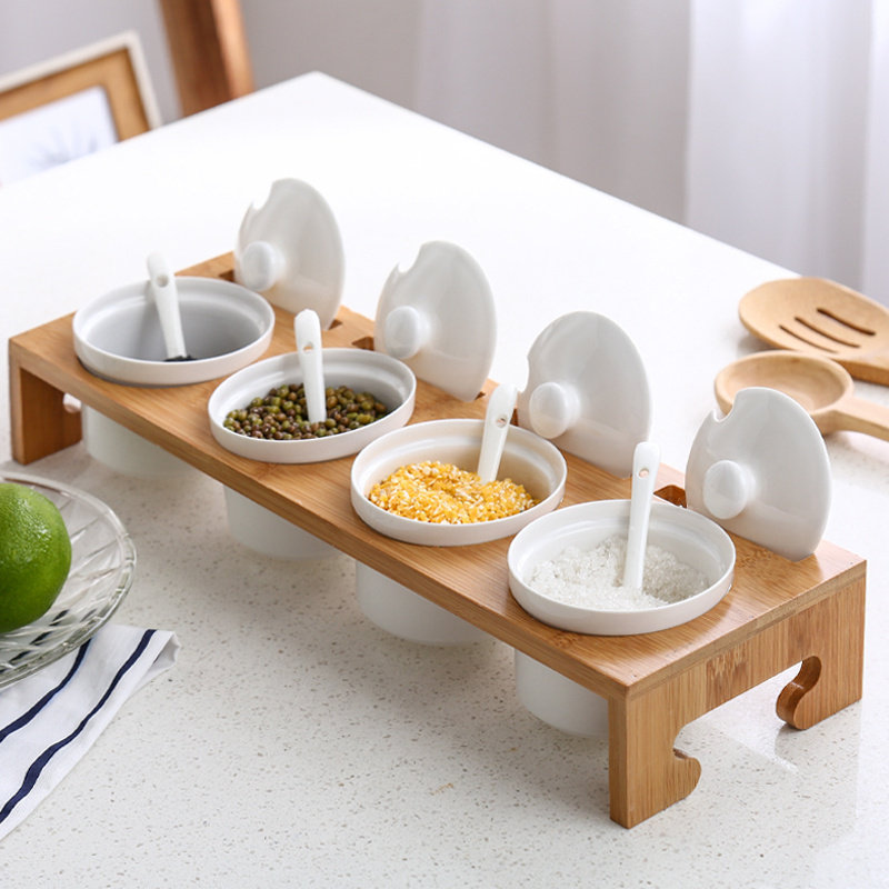 创意陶瓷调味罐套装家用厨房用品三件套调料盒盐糖罐辣椒罐带架子