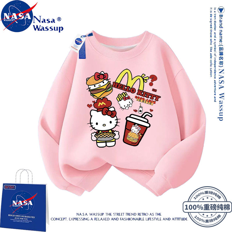NASA可爱卡通kitty猫卫衣女童重磅纯春秋冬新款百搭宽松母女装