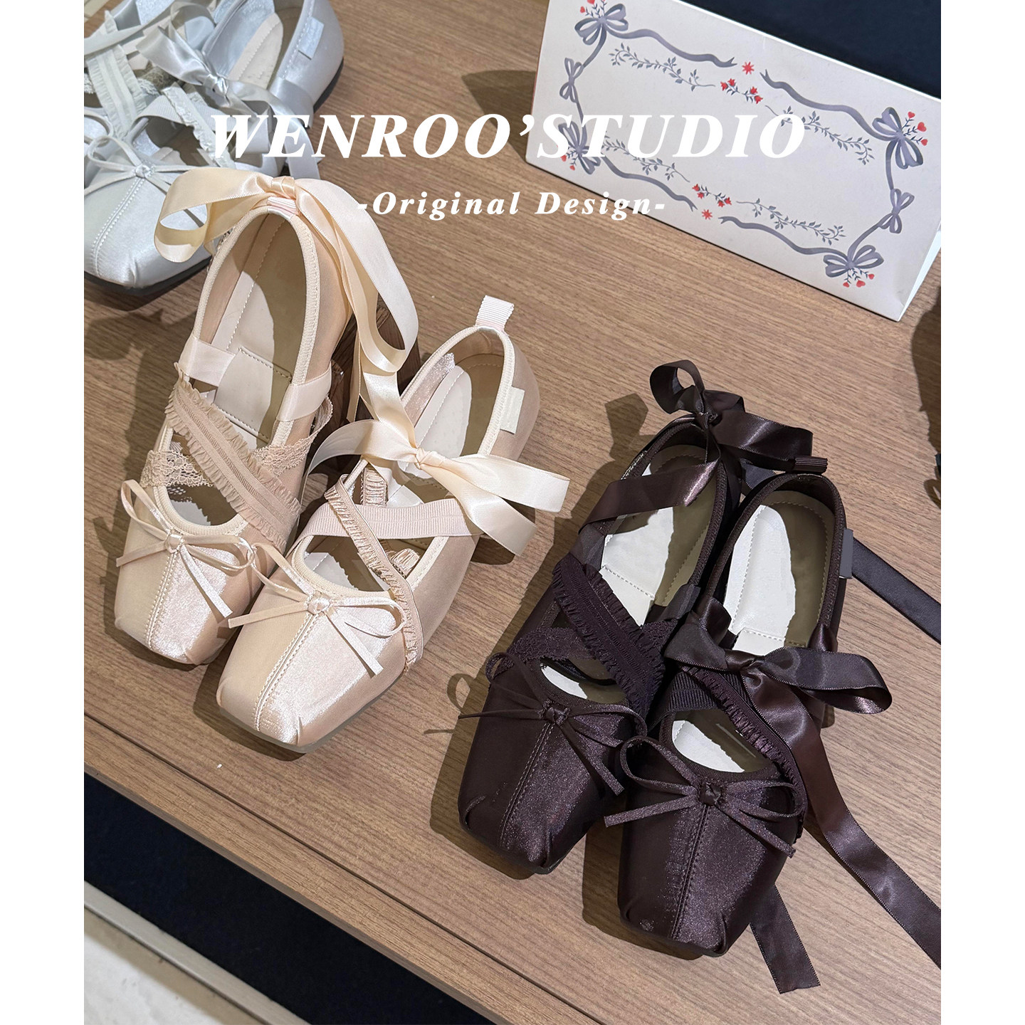 韩国缎面交叉绑带芭蕾玛丽珍女鞋