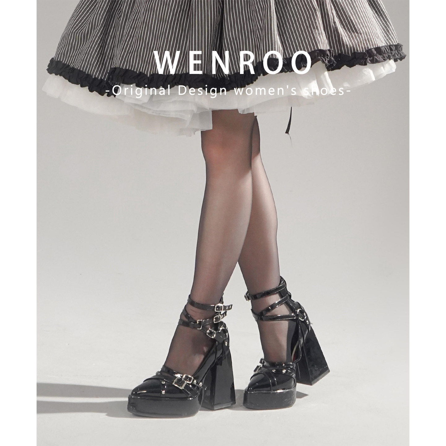 复古黑色尖头防水台浅口高跟鞋女2025秋季新款哥特风粗跟玛丽珍鞋