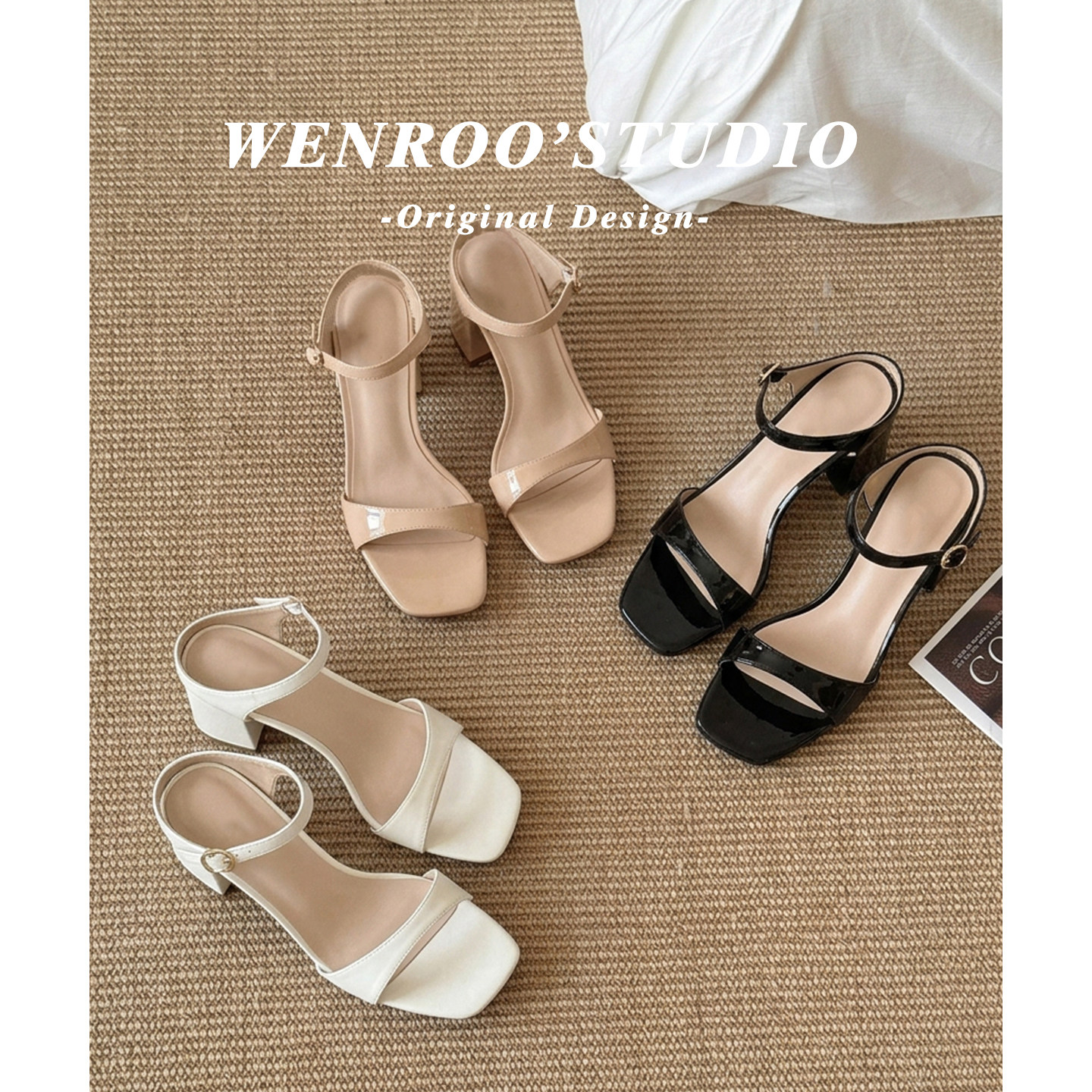 法式白色一字扣带粗跟凉鞋女外穿2026夏季新款绝美露趾高跟凉拖鞋