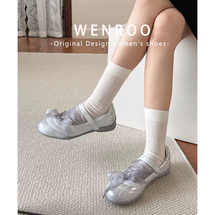 平底芭蕾单鞋 新款 银色蕾丝蝴蝶结运动玛丽珍女2025秋季 赵昭仪同款