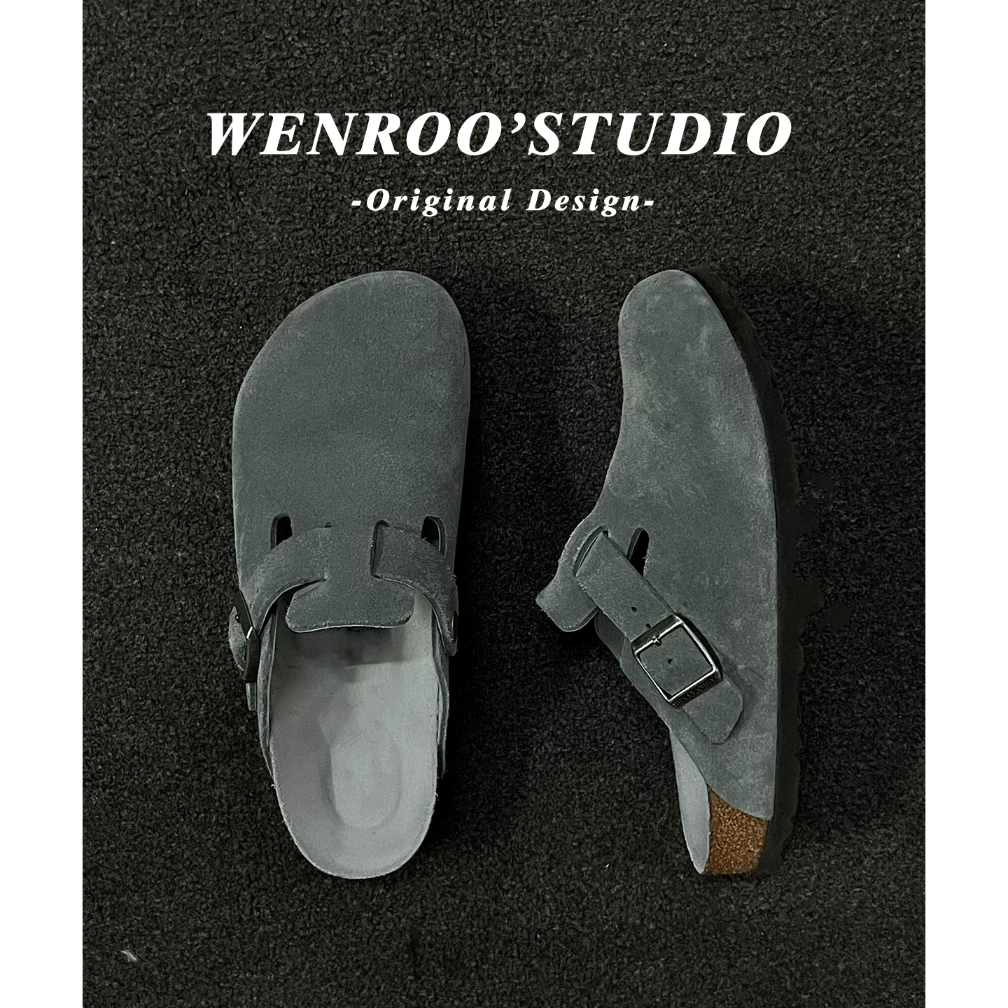 牛皮版！灰色厚底懒人勃肯鞋外穿