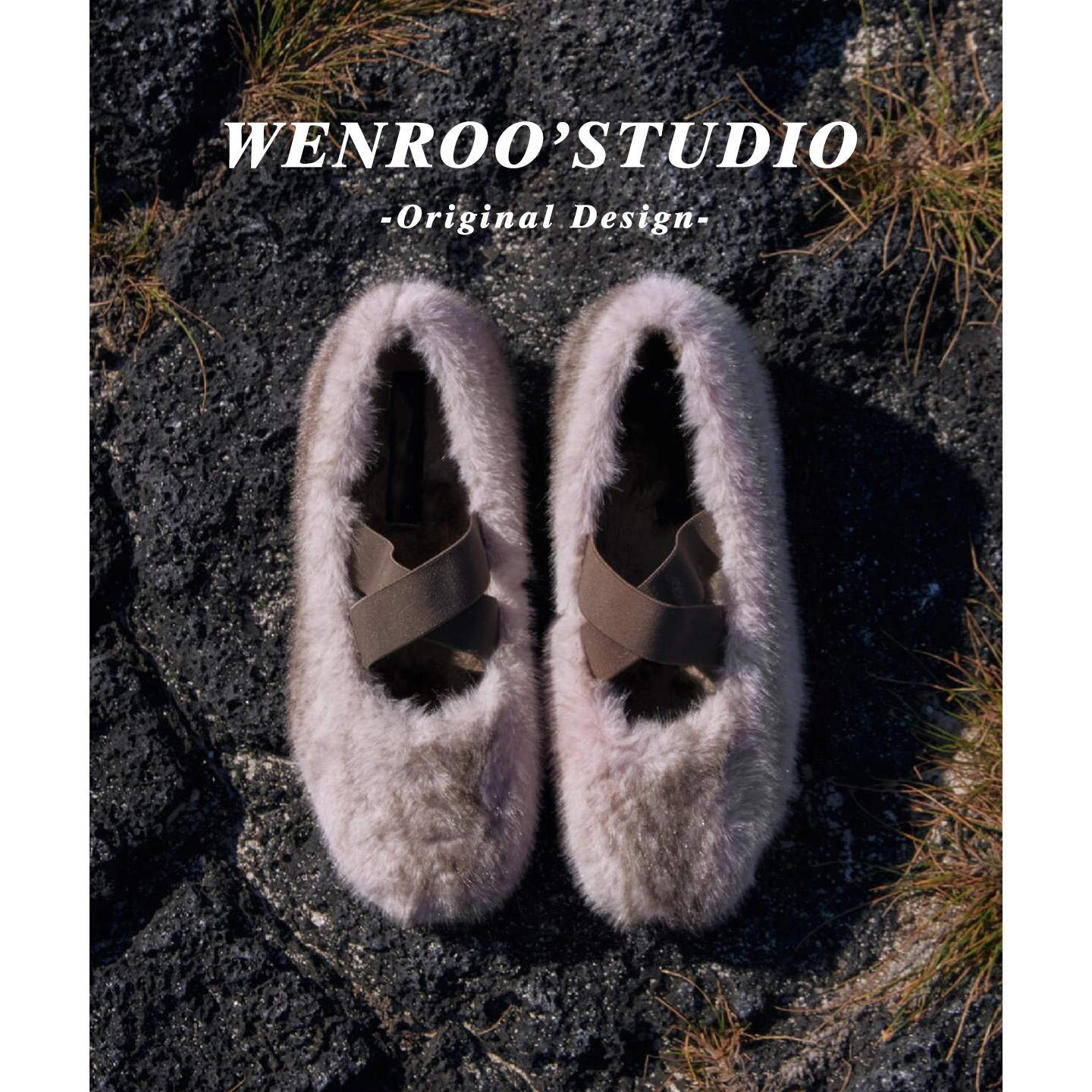 法式粉色交叉带平底芭蕾毛毛鞋女2025秋冬新款浅口加绒玛丽珍单鞋