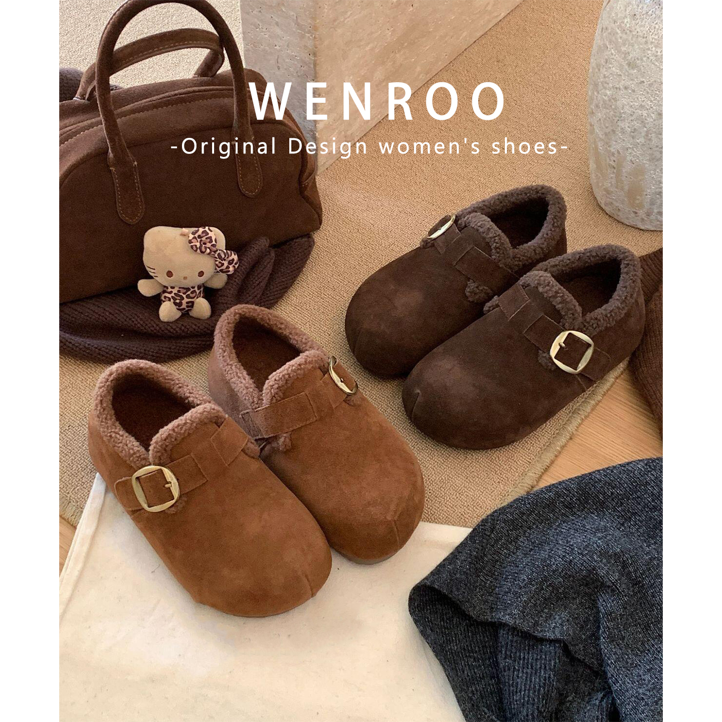 牛皮版!内增高加绒全包勃肯鞋女