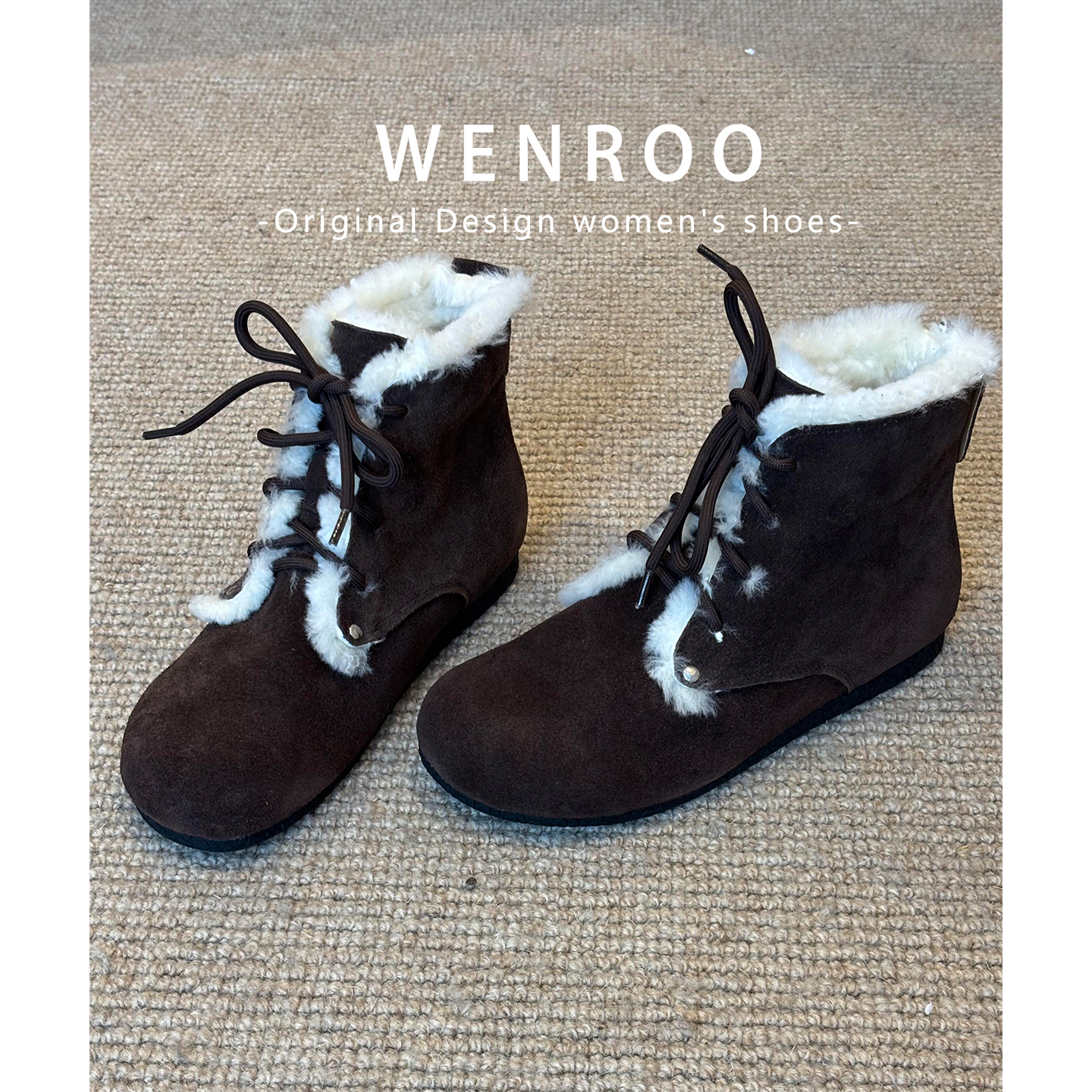 内增高真皮加绒系带勃肯靴女冬季