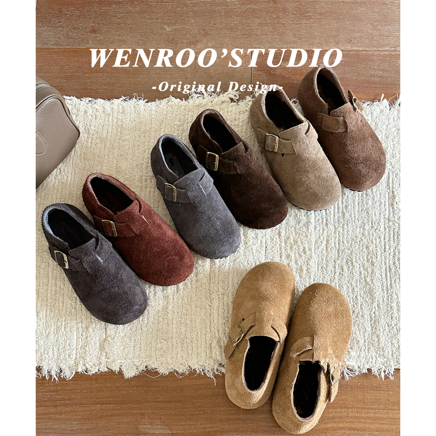 真皮牛反绒！内增高全包勃肯鞋女外穿2025新款复古灰色一脚蹬单鞋