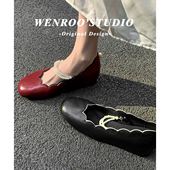 红色复古内增高芭蕾单鞋 女2026春季 新款 法式 气质珍珠平底玛丽珍鞋