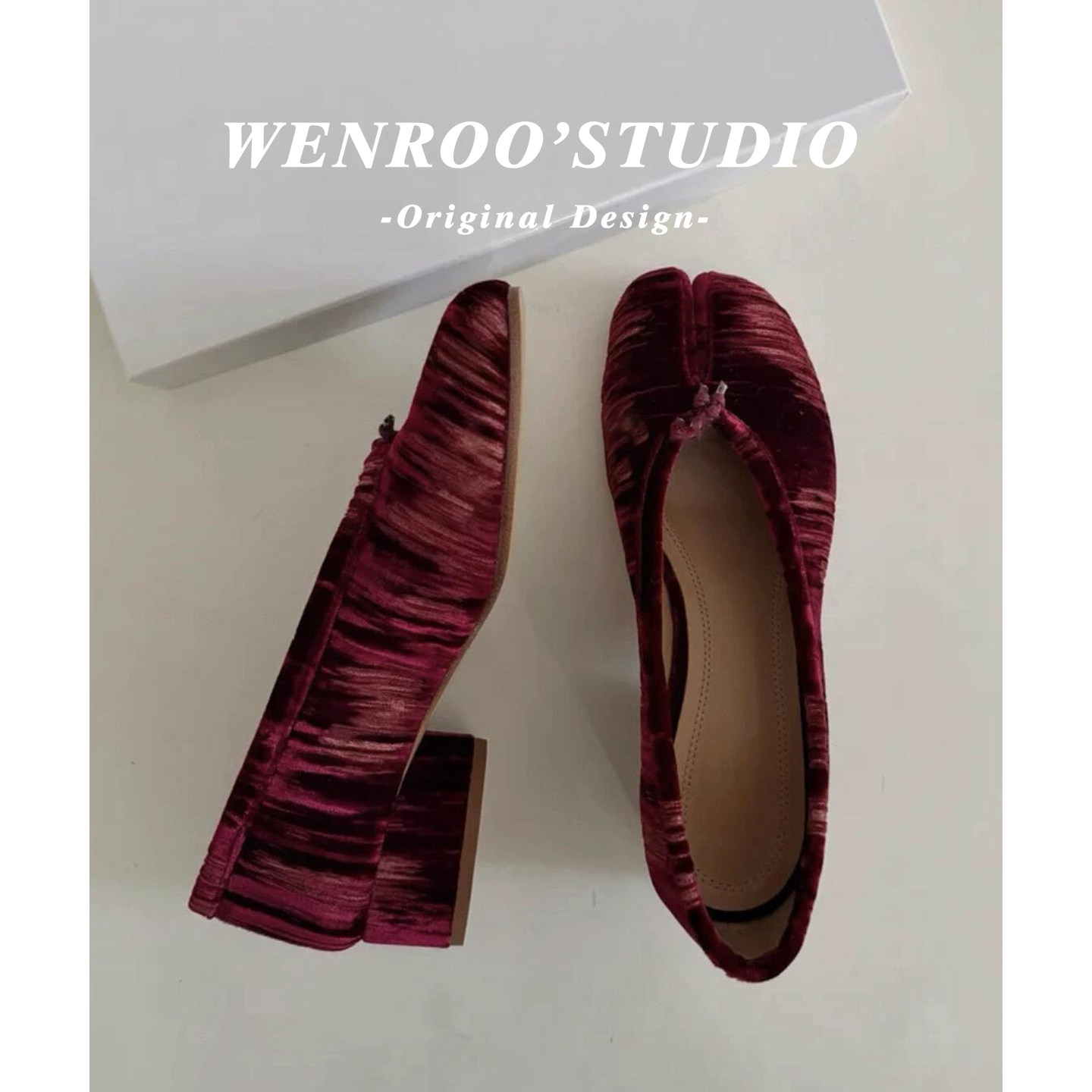 绝美小众分趾丝绒粗跟新娘婚鞋女春2026新款红色法式浅口高跟单鞋